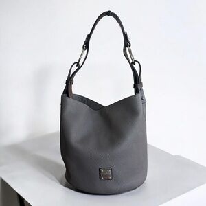 Authentic Dooney & Bourke Gray Pebbled Leather Bucket Bag with Leather Strap